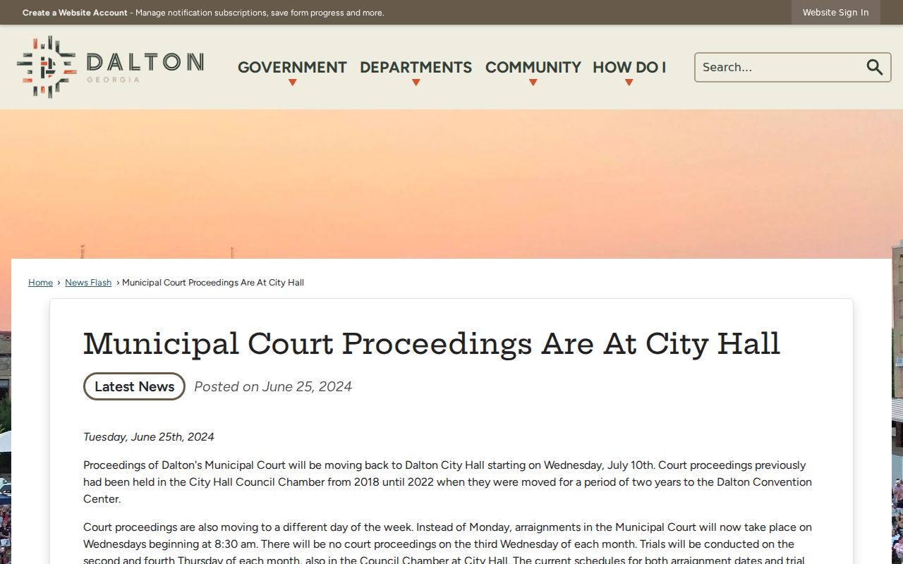 Dalton court docket relocation notice returning court to City Hall