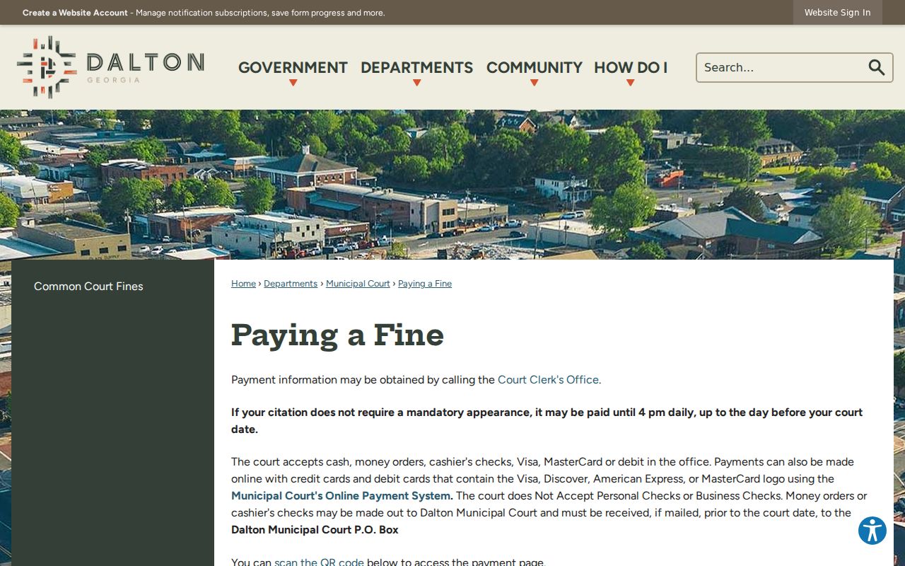Dalton court docket fine payment methods and deadline