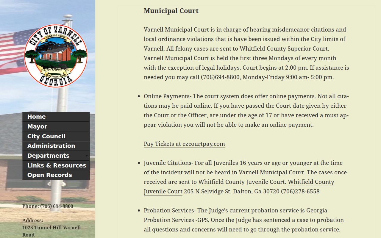 Varnell Municipal Court docket schedule and citation rules