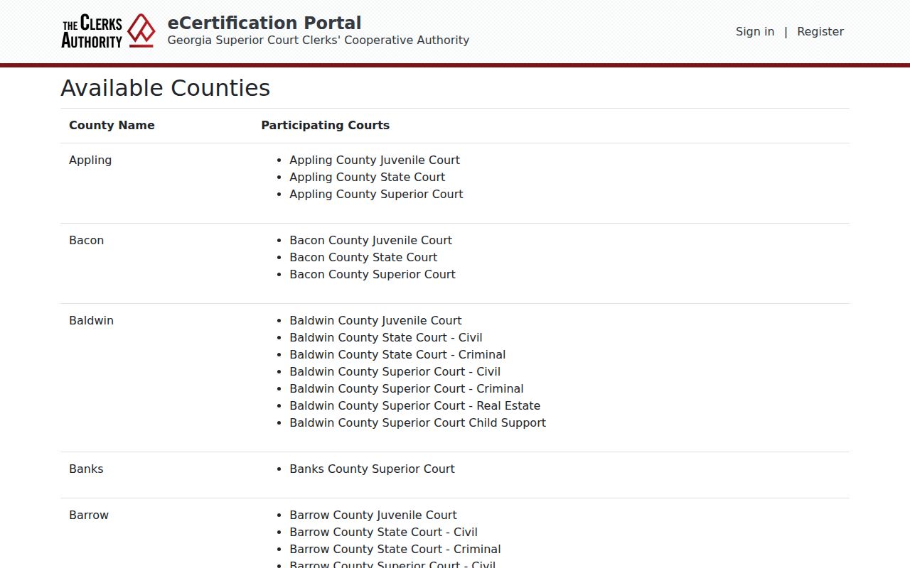 Whitfield County court records eCertification availability