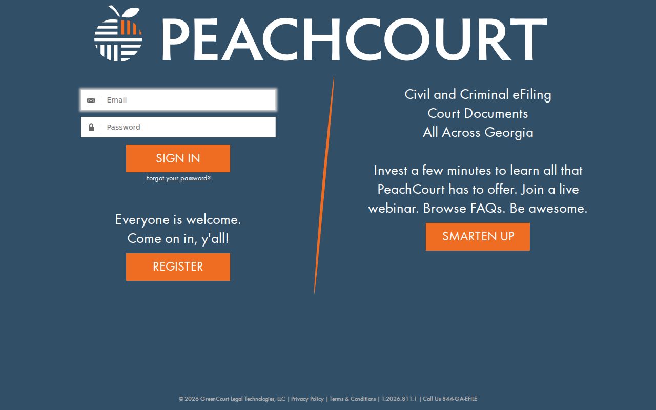 Whitfield County case search PeachCourt account page
