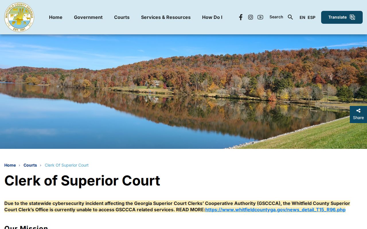 Whitfield County Clerk of Superior Court service page
