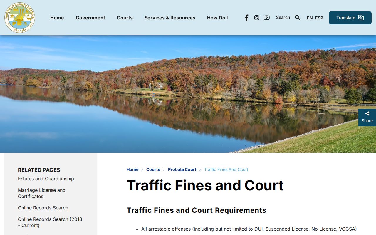 Whitfield County Probate traffic court records page