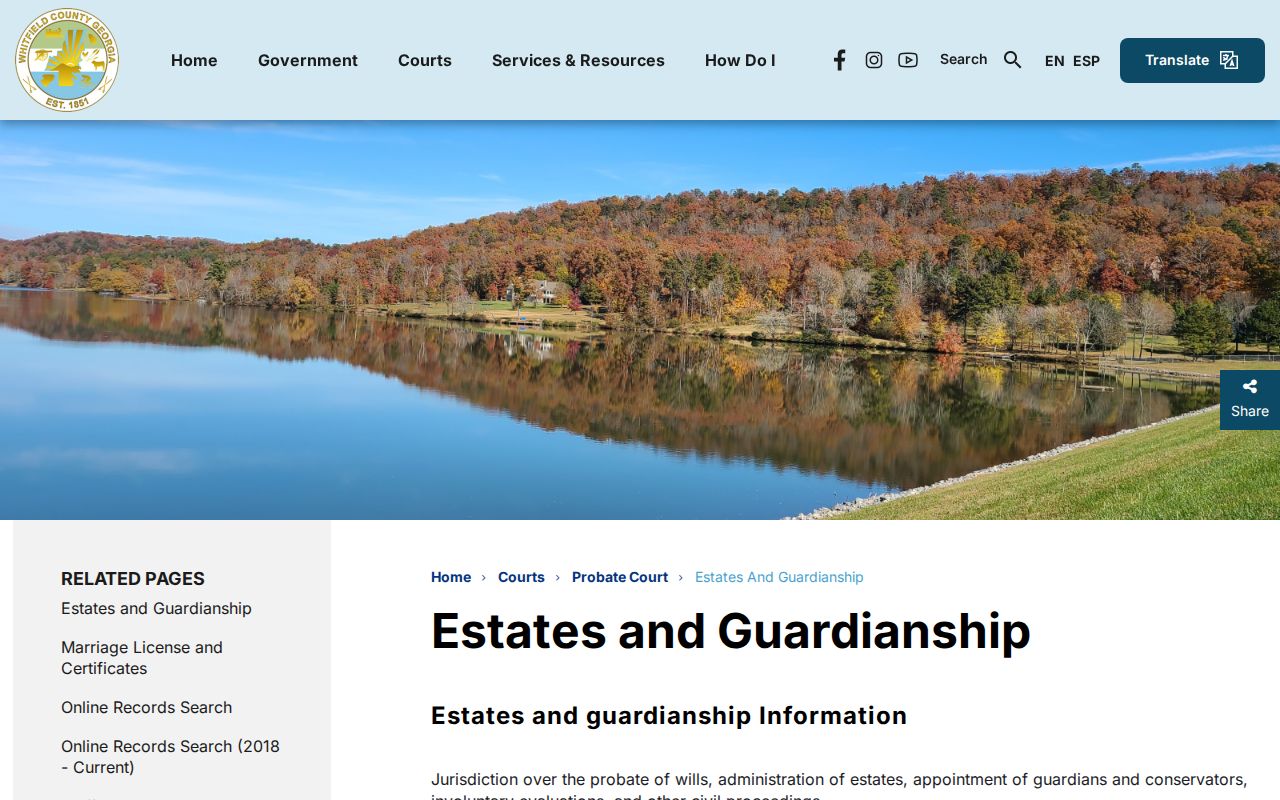 Whitfield County Probate estate and guardianship records